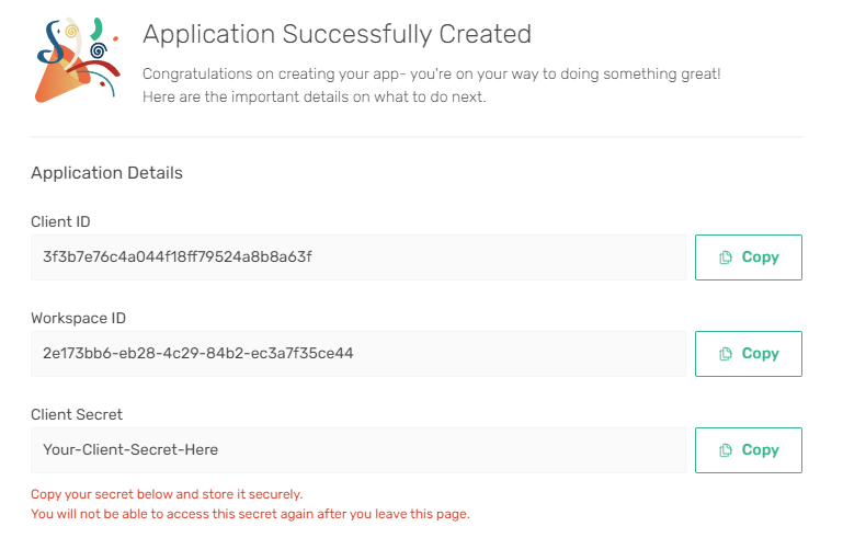 App Creation Success screenshot