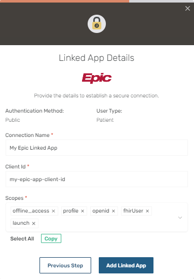 Linked App Create Form screenshot