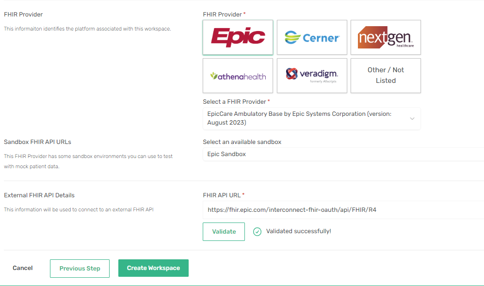 Workspace create linked form provider screenshot