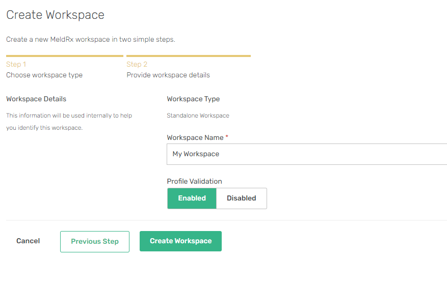 Workspace create standalone form screenshot