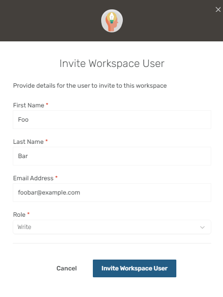 Manage Workspace Users add panel screenshot